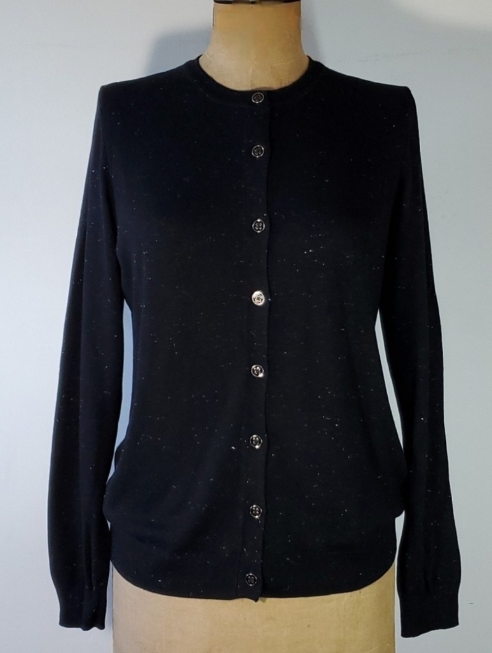 Nicole Miller Size L Cardigan Sweater Metallic Glitter Black Galaxy Knit Lurex